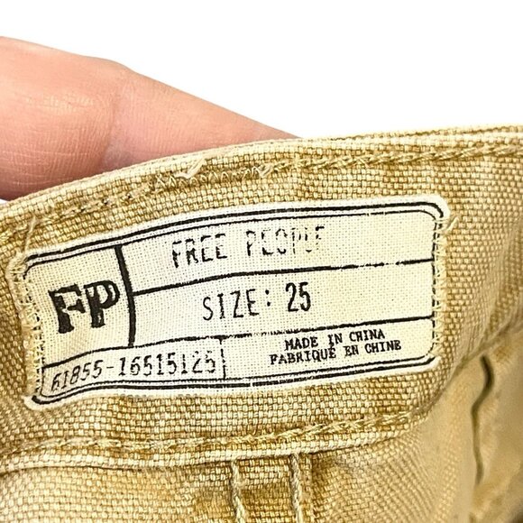 Free People Skirt Canvas Relaxed Utility 25 Cut Off Mini Pockets Khaki Tan - Picture 6 of 8